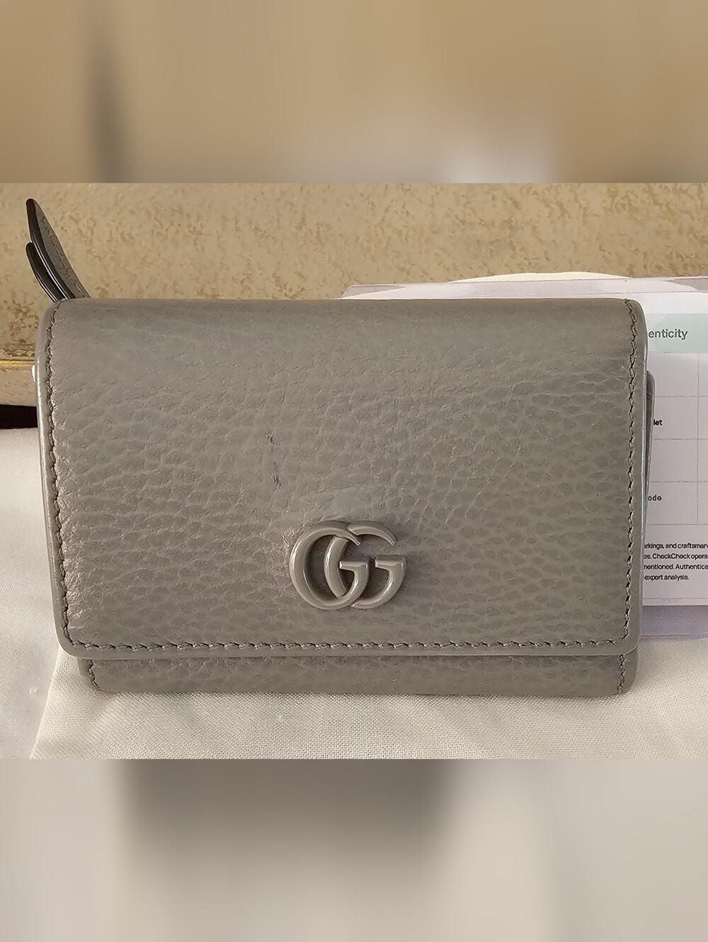 Gucci Marmont Grained Leather GG Trifold Wallet